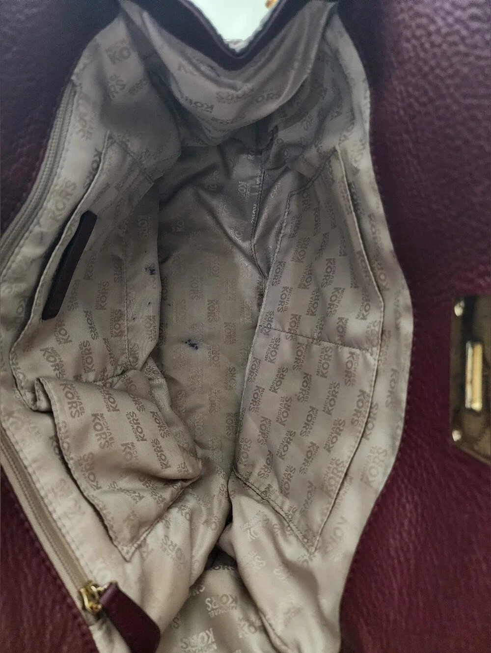 Michael Kors Burgundy Pebbled Leather Tote with Gold Hardware